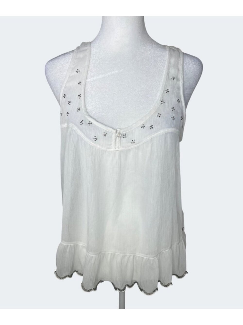 Hollister White Sleeveless Flowy Embroidered Tank Top Medium Scoop Neck - Picture 2 of 13